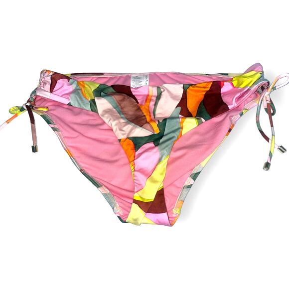 Gibson & Latimer Floral Tunnel Side Tie Mid Rise Swim Bottom | Sz XL, Pink Green - Picture 12 of 13